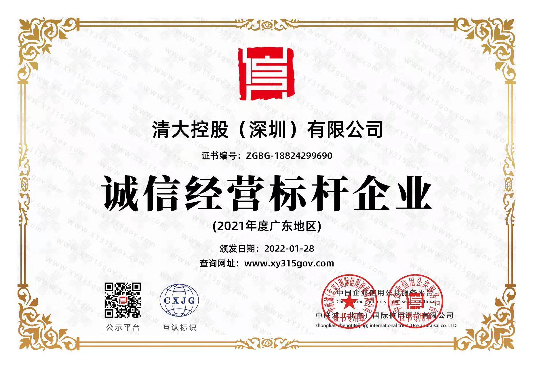 清大控股（深圳）有限公司企业荣誉